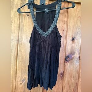 Black tank with embellished neck straps